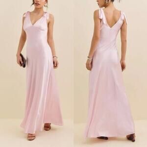 Reformation Pernille Silk Maxi Dress NEW Cherry Blossom Pink Tie Straps NWT M